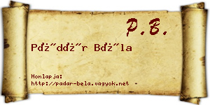 Pádár Béla névjegykártya